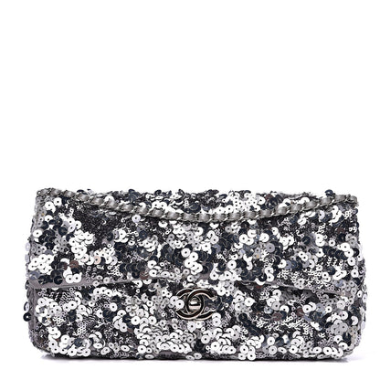 Chanel Sequin Medium Single Flap Silver 1 of 14