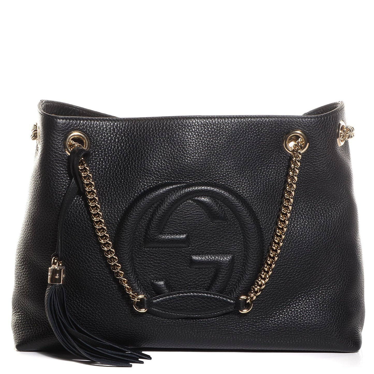Pebbled Calfskin Medium Soho Chain Shoulder Bag Black