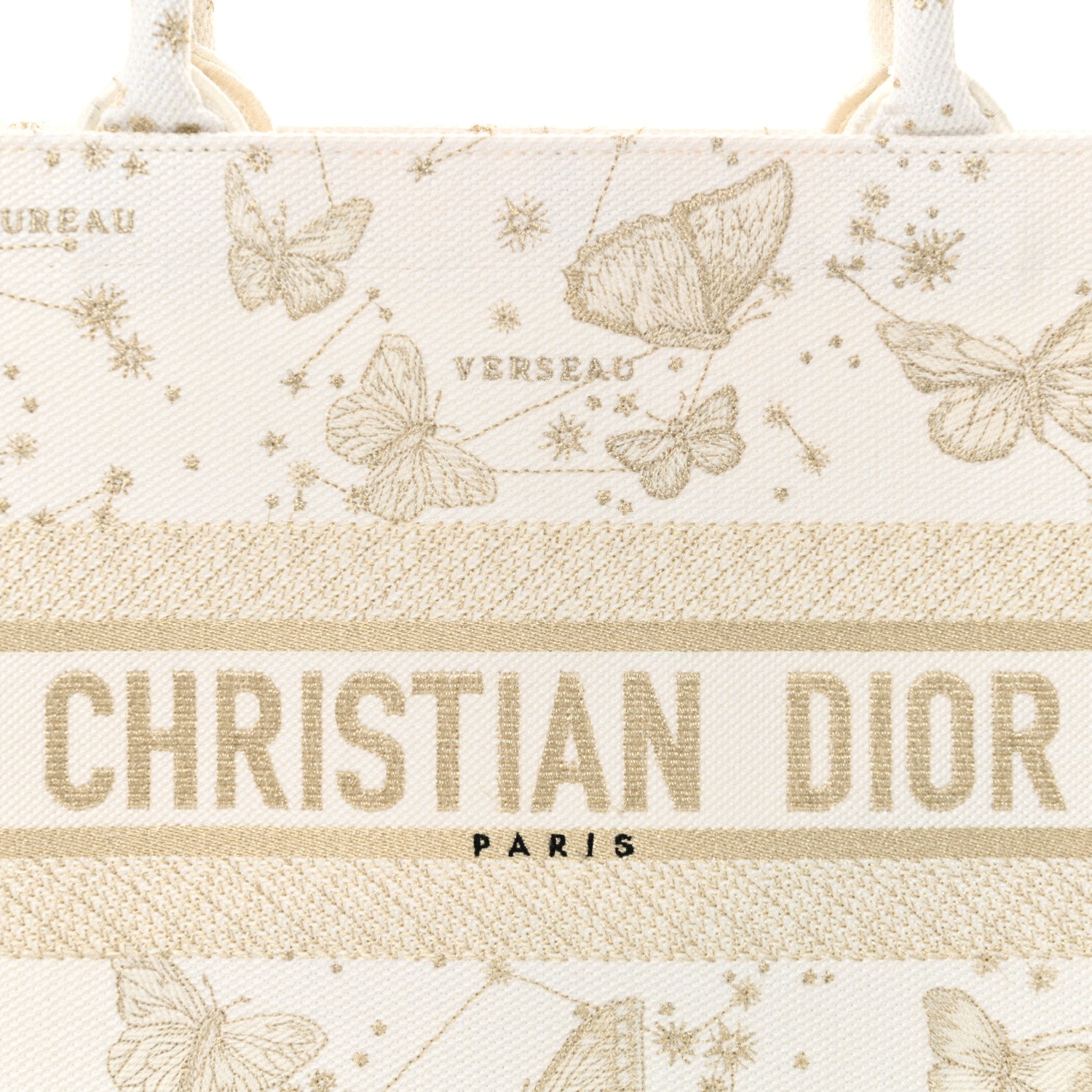 Christian Dior Canvas Embroidered Medium Butterfly Zodiac Book Tote Gold 8 of 11