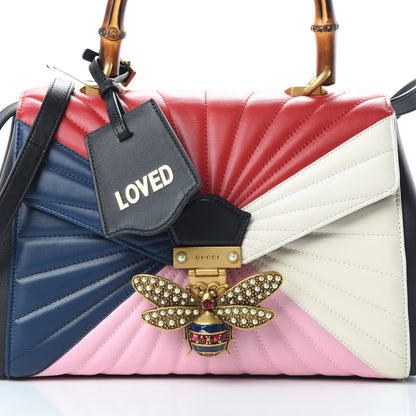 Gucci Calfskin Bamboo Trapuntata Queen Margaret Top Handle Bag Blue Agata Hibiscus Red Mystic White Sugar Pink 9 of 11