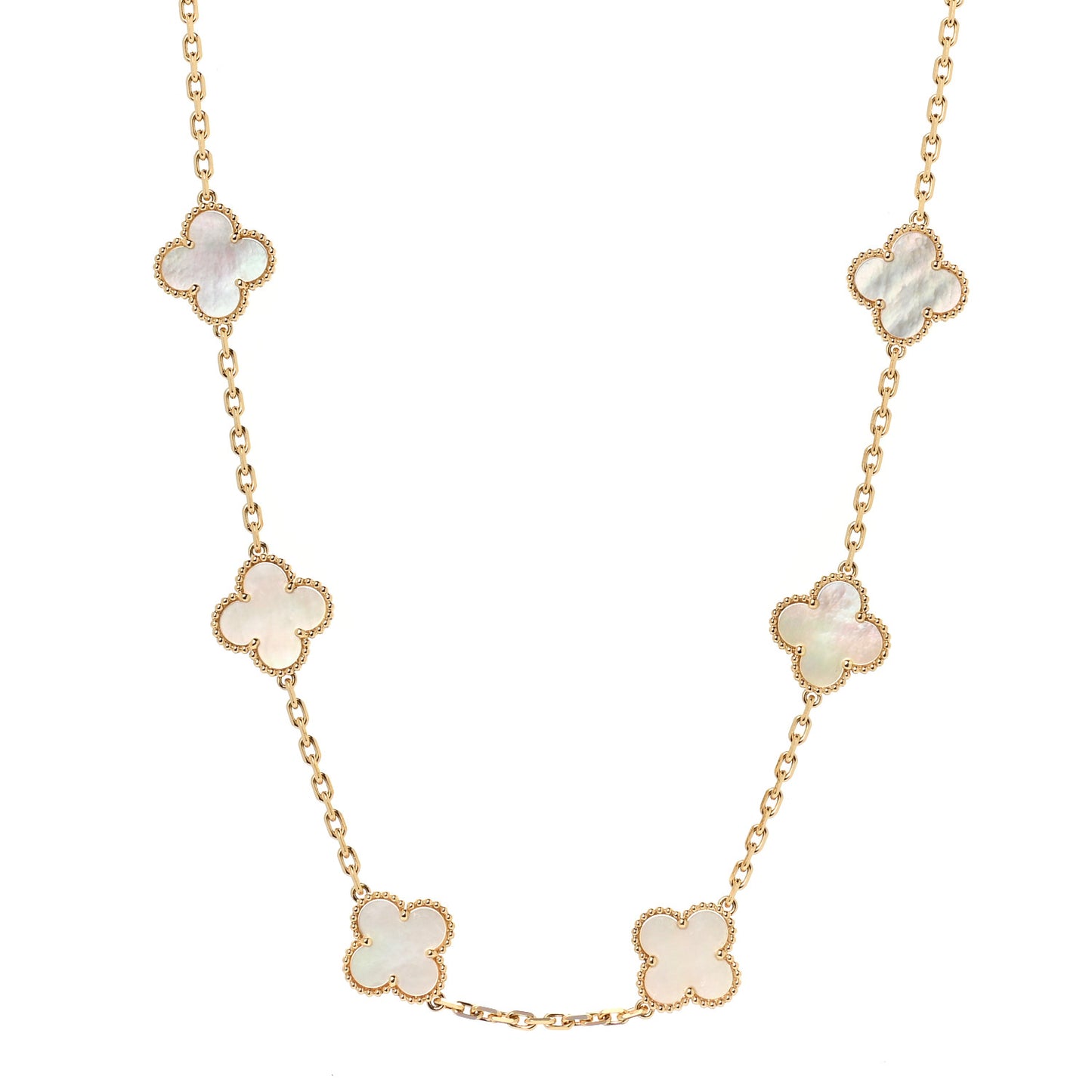 18K Yellow Gold Mother of Pearl 10 Motifs Vintage Alhambra Necklace