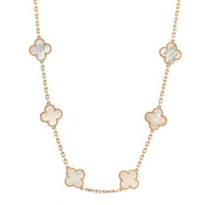 Van Cleef & Arpels 18K Yellow Gold Mother of Pearl 10 Motifs Vintage Alhambra Necklace 1 of 5