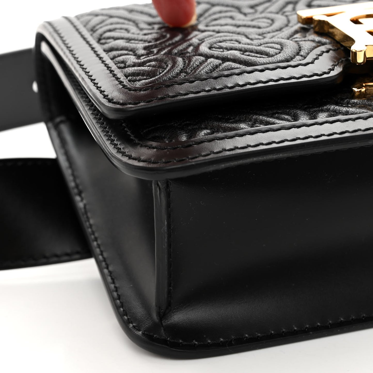 Lambskin Embossed Monogram TB Bum Bag Black