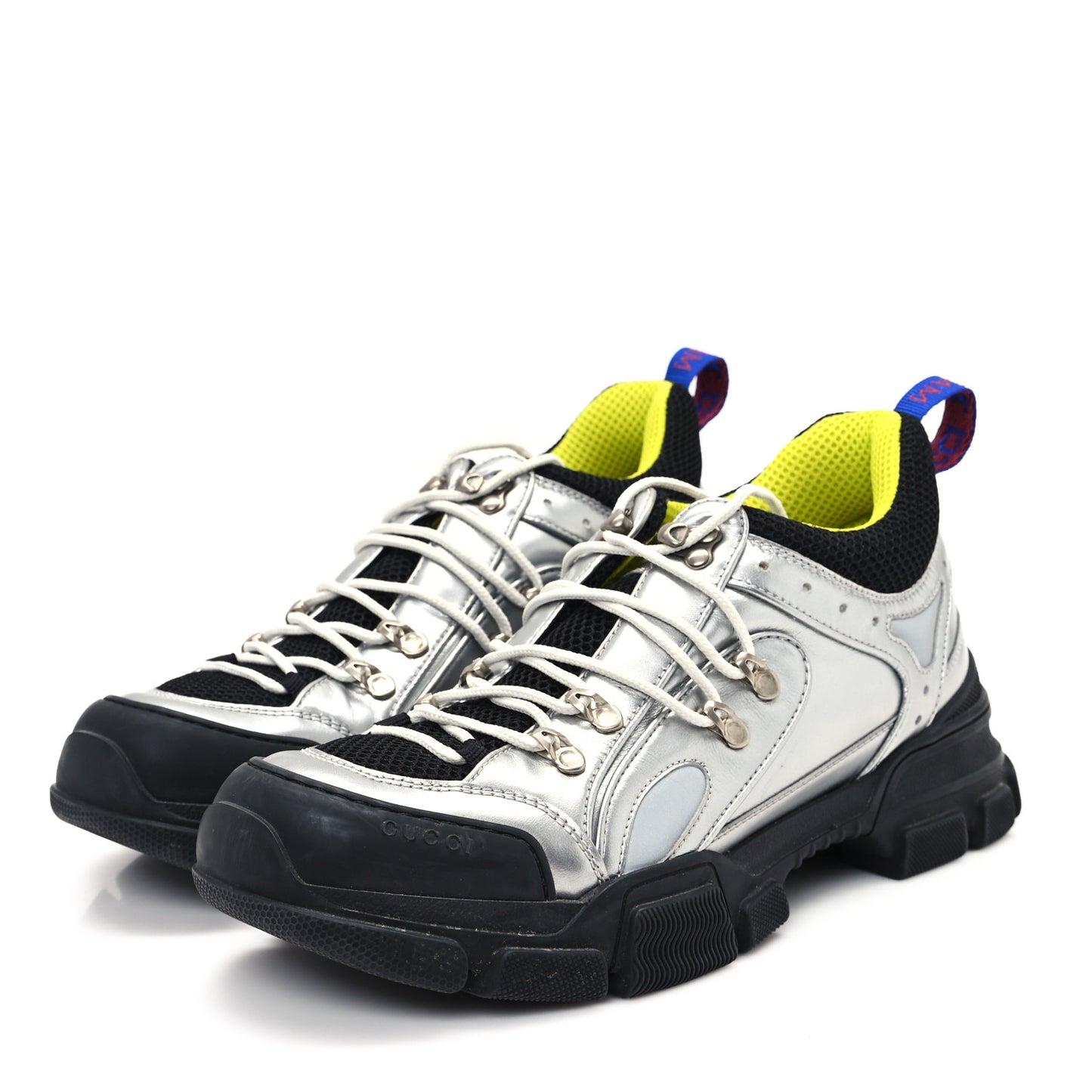 X SEGA Metallic Calfskin Mesh Womens Flashtrek Sneakers 42 Silver Black