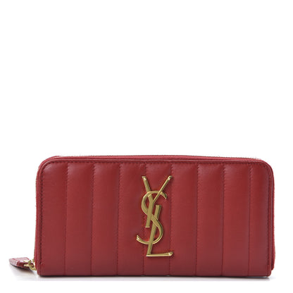 Saint Laurent Lambskin Matelasse Monogram Vicky Zip Around Wallet Rouge Eros 1 of 13