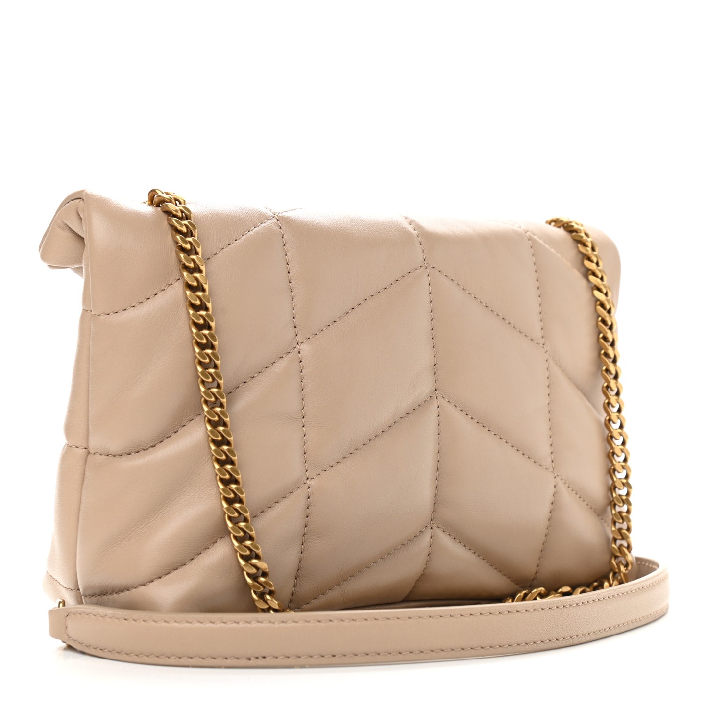 Lambskin Quilted Toy Loulou Puffer Monogram Chain Satchel Dark Beige