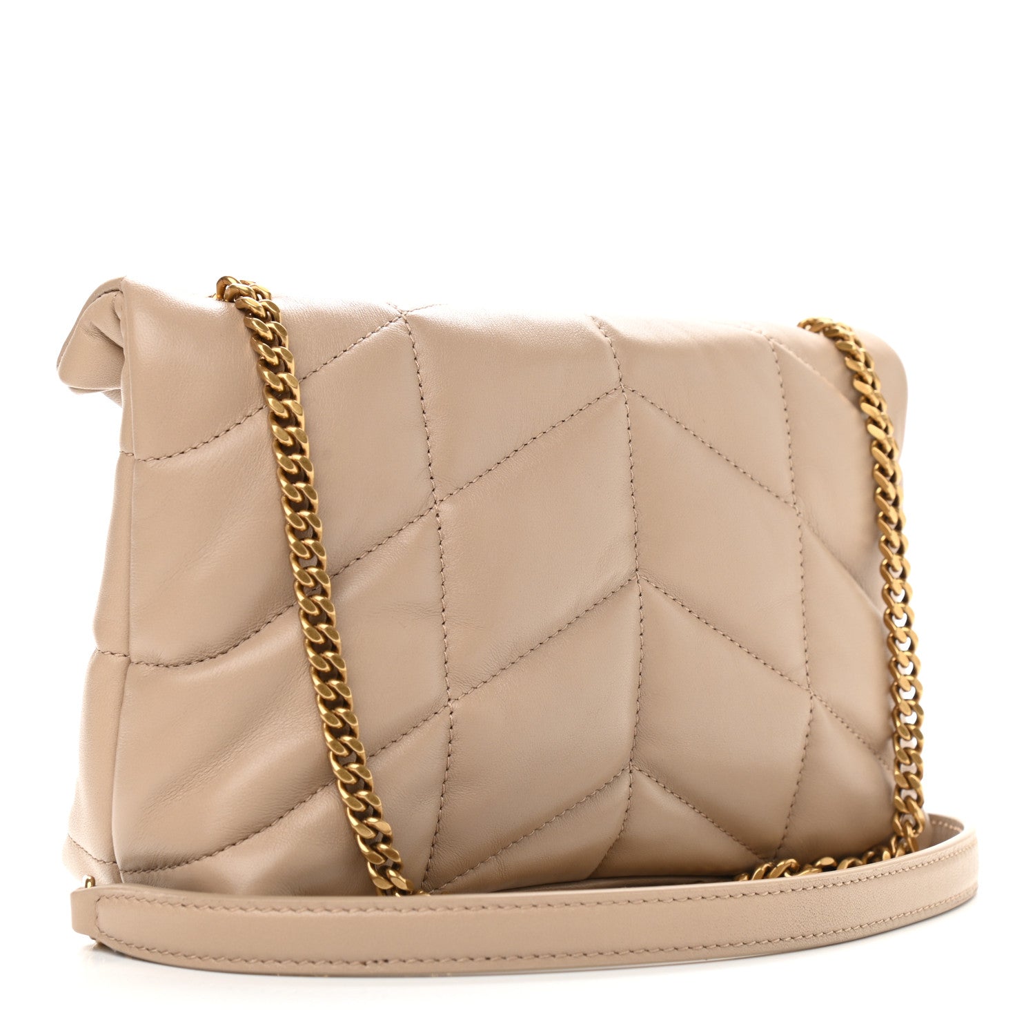 Saint Laurent Lambskin Quilted Toy Loulou Puffer Monogram Chain Satchel Dark Beige 3 of 9