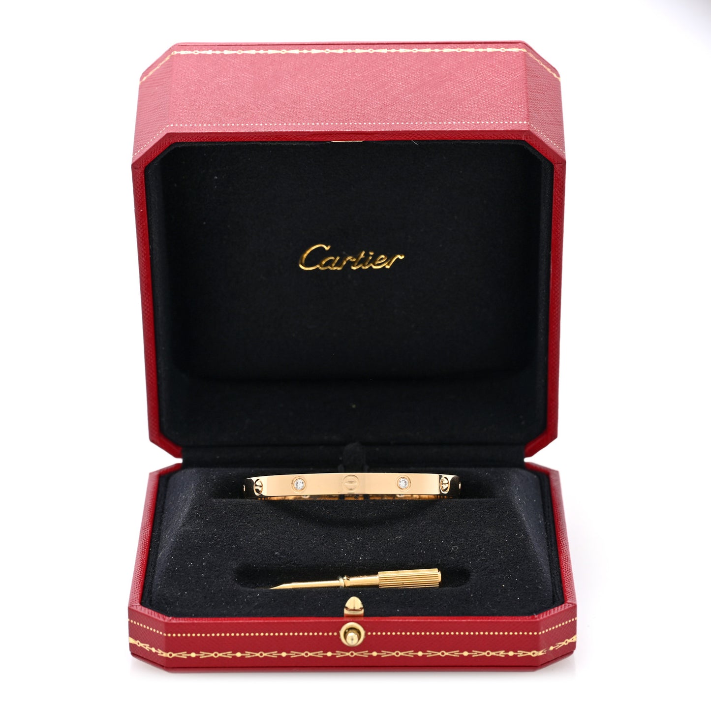 18K Yellow Gold 4 Diamond LOVE Bracelet 17