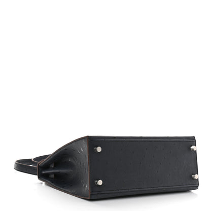 Hermes Ostrich Horseshoe Kelly Sellier 25 Bleu Indigo Rose Tyrien 4 of 11