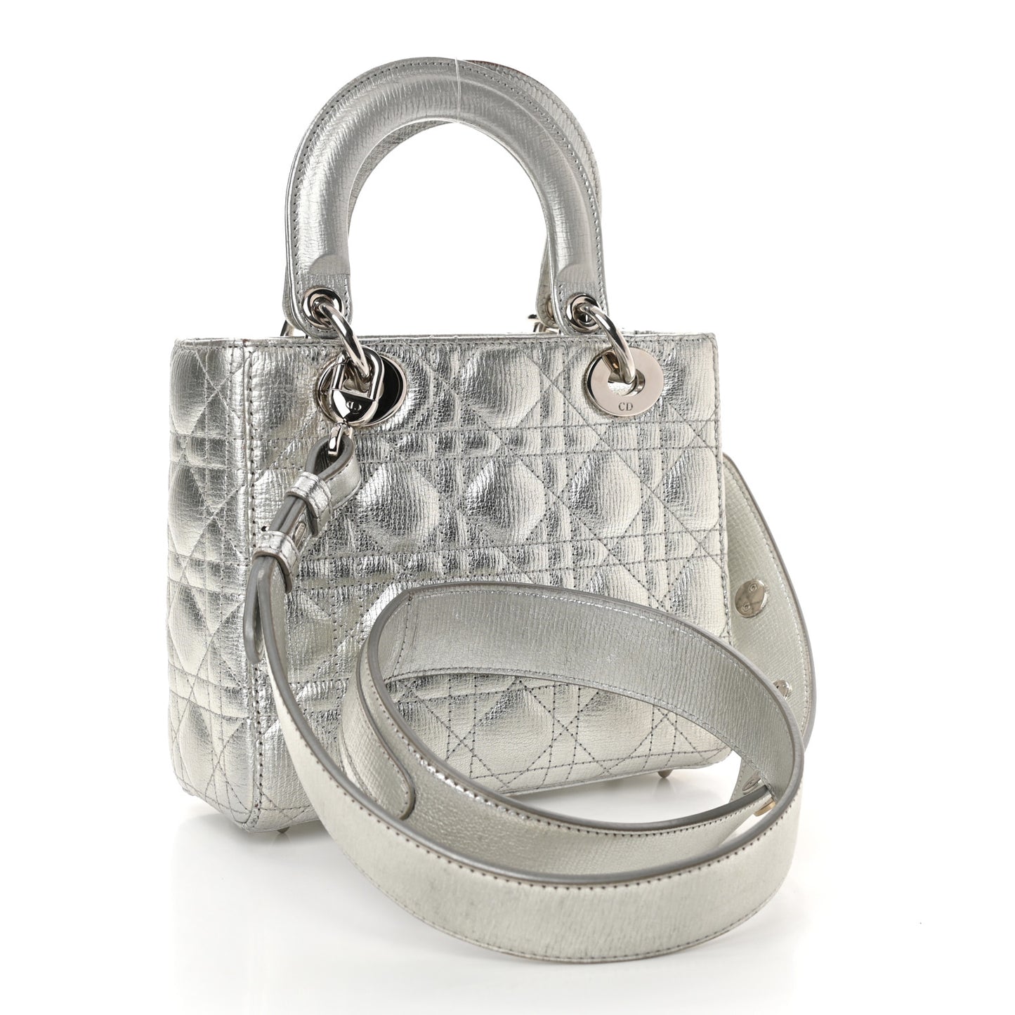 Metallic Grained Calfskin Cannage Small Lucky Badges My Lady Dior Silver