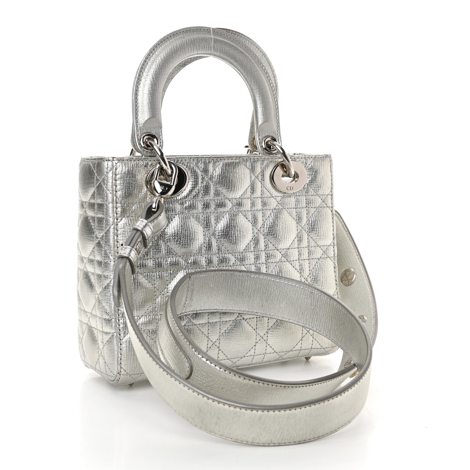 Christian Dior Metallic Grained Calfskin Cannage Small Lucky Badges My Lady Dior Silver 3 of 14