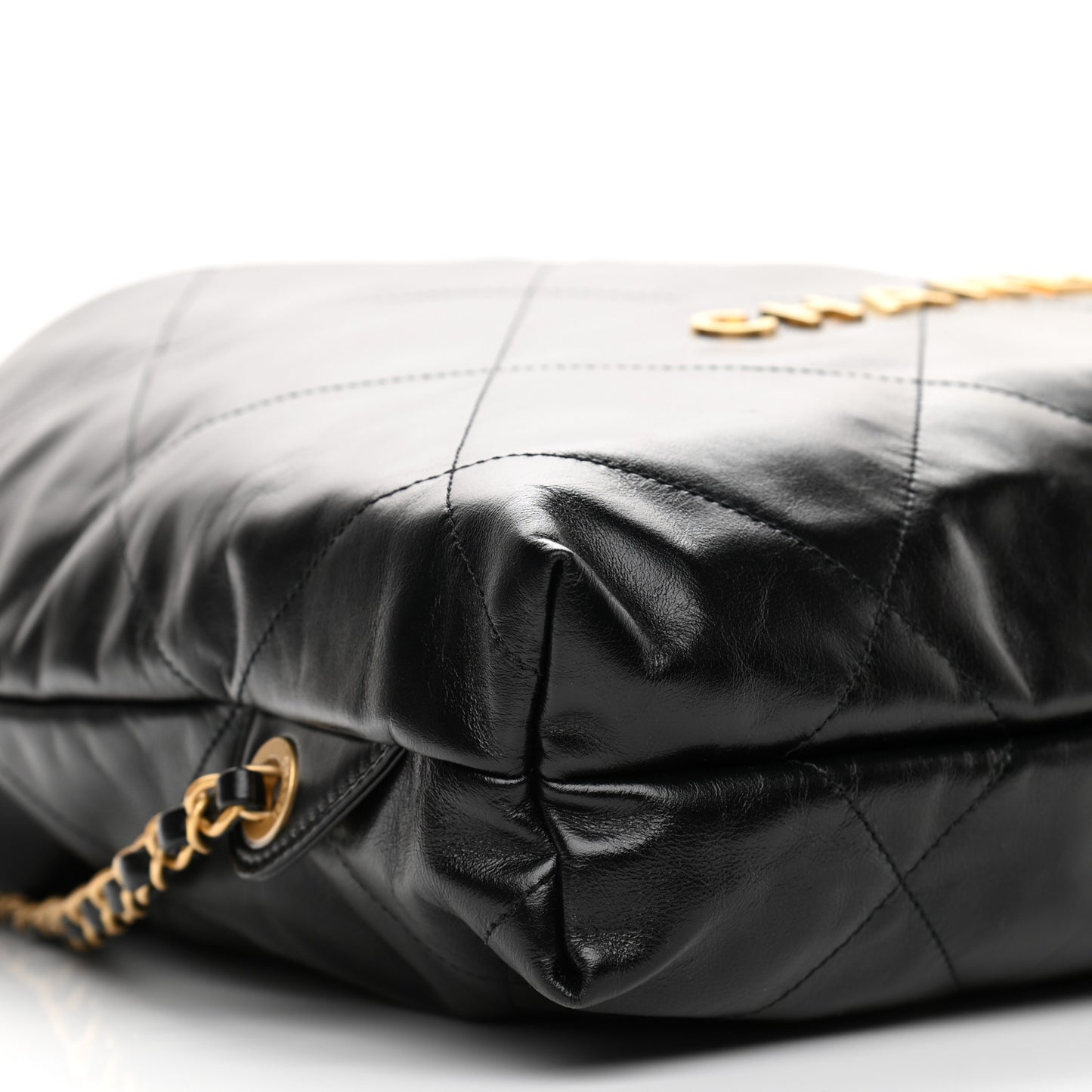 Shiny Calfskin Quilted Chanel 22 Backpack Black