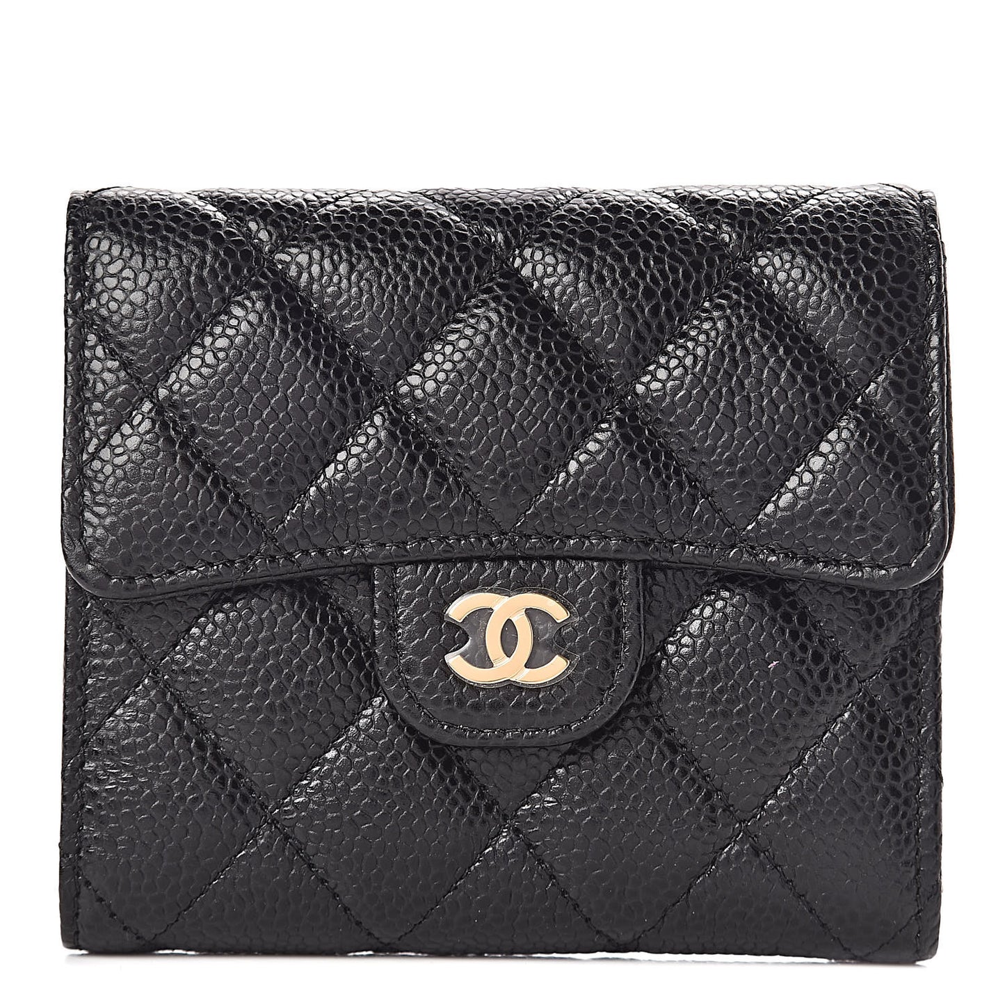 Caviar Quilted Compact Flap Wallet Black