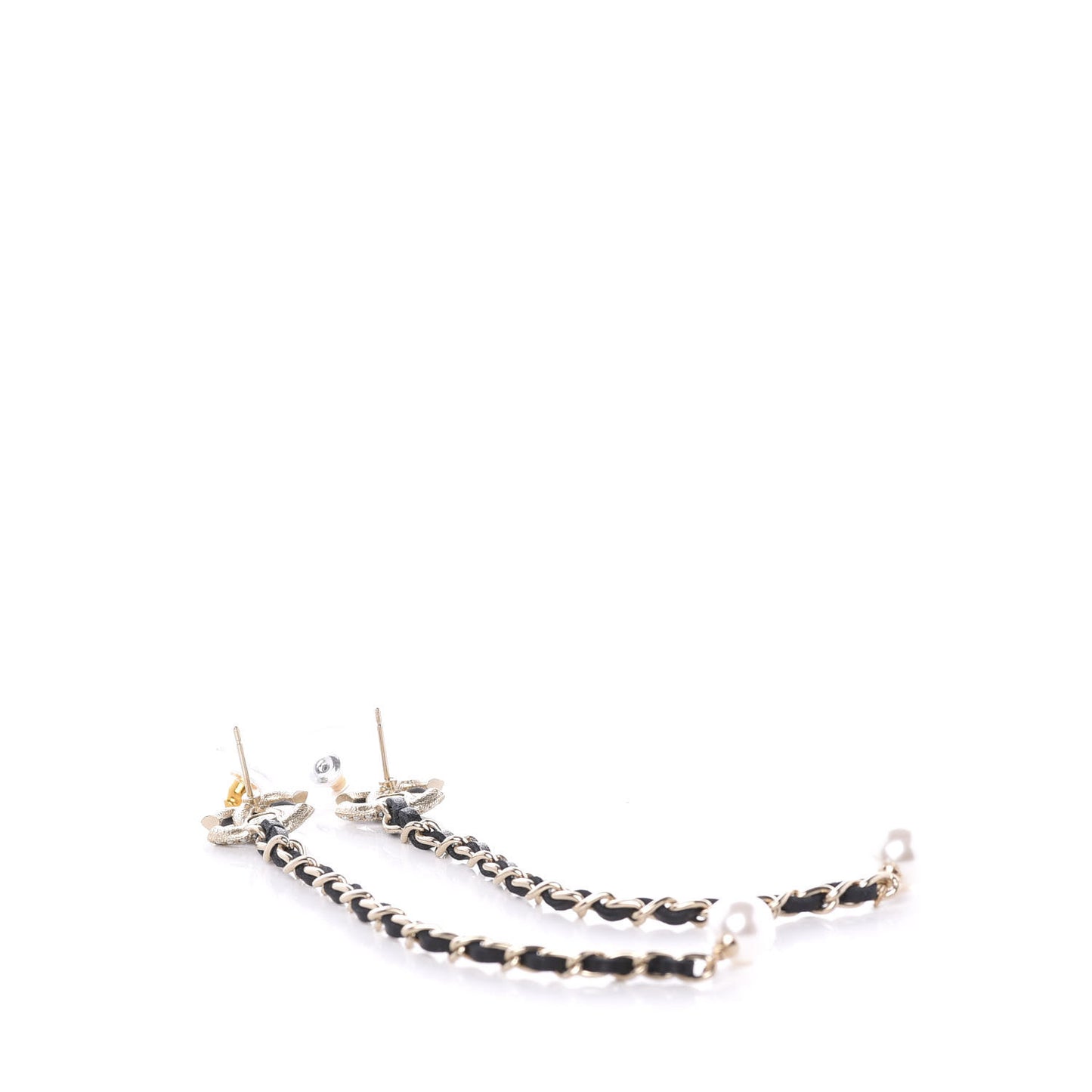 Lambskin Chain Crystal Pearl CC Drop Earrings Gold