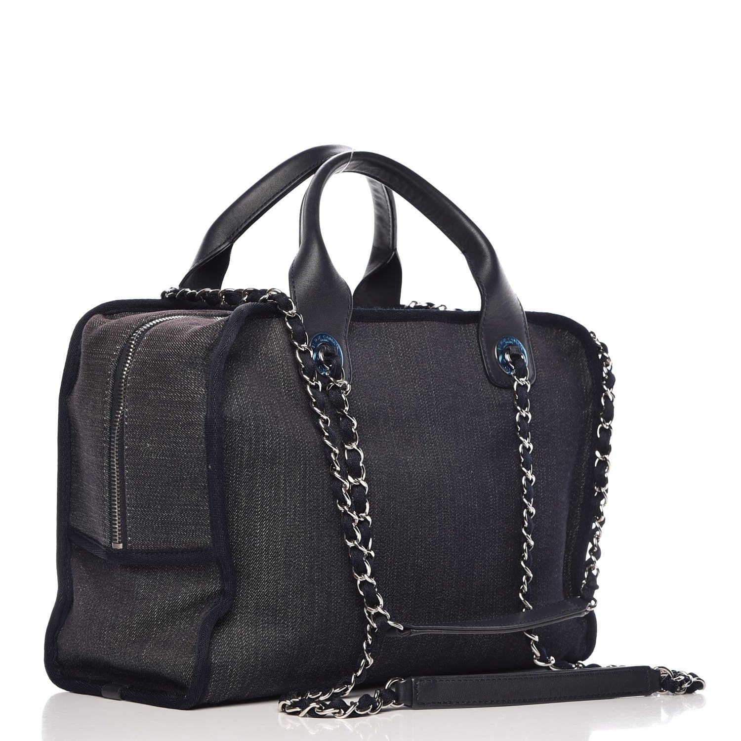 Chanel Denim Deauville Bowling Bag Dark Blue 3 of 9