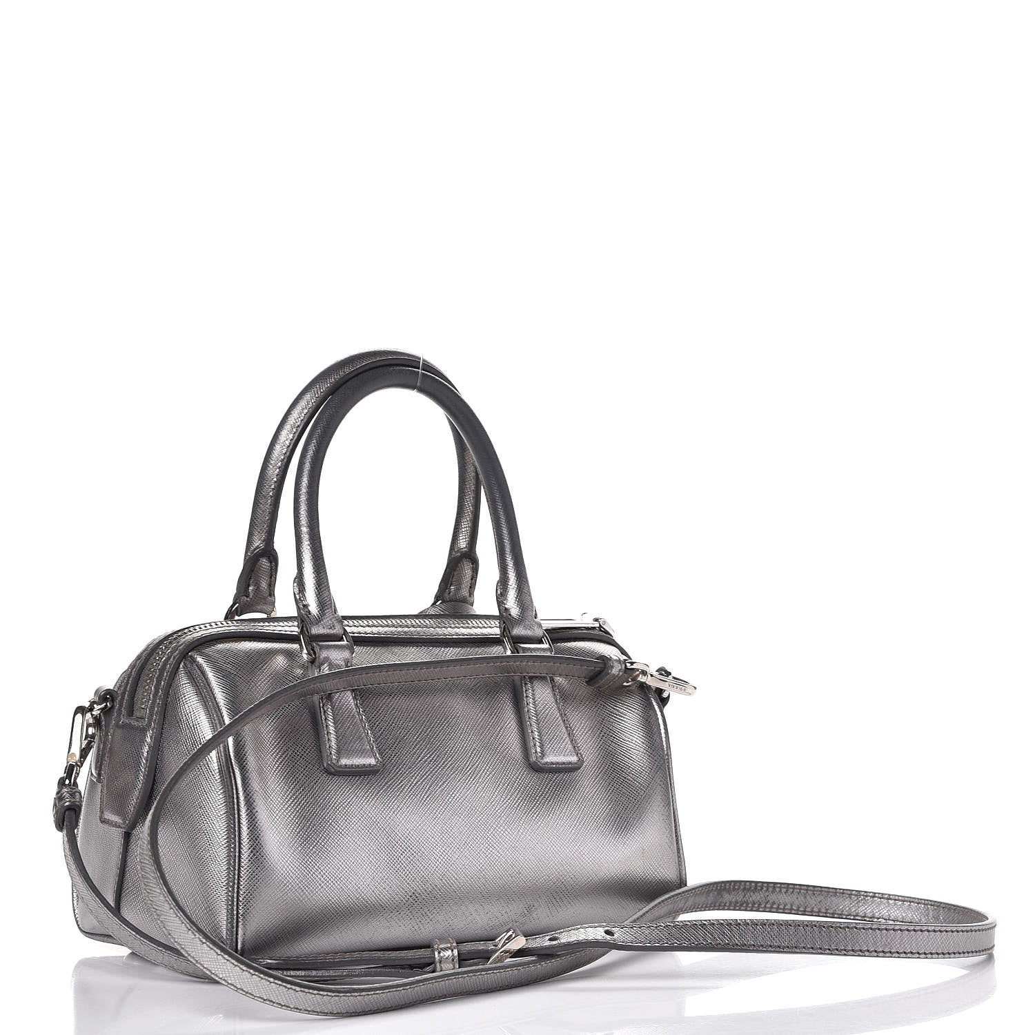 Prada Metallic Saffiano Lux Bowler Silver 4 of 15