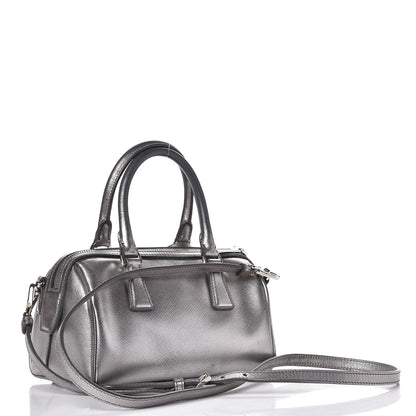 Prada Metallic Saffiano Lux Bowler Silver 4 of 15