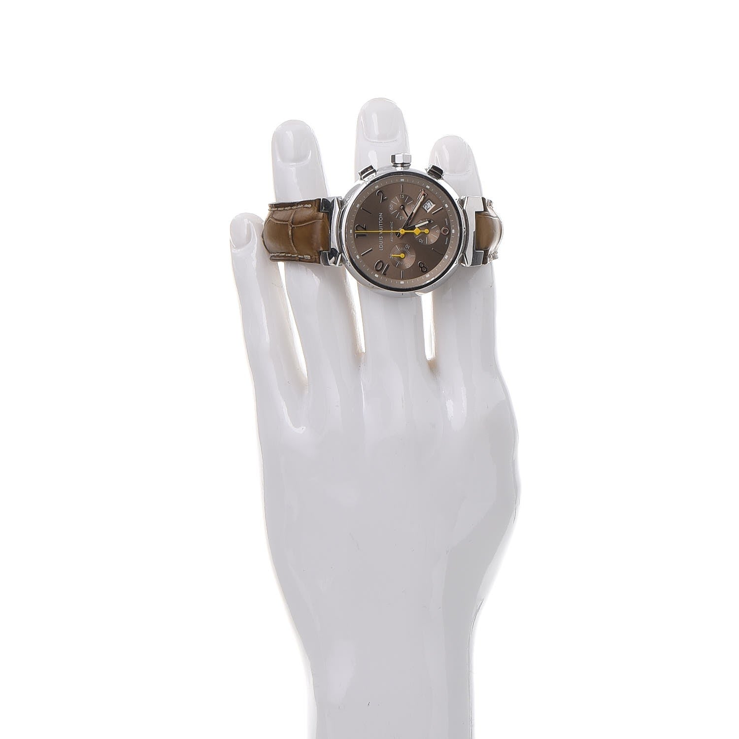 Louis Vuitton Stainless Steel Alligator 41mm Tambour Chronograph Automatic Watch Champagne 2 of 10