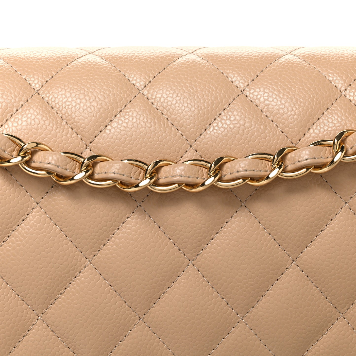 Caviar Quilted Jumbo Double Flap Beige
