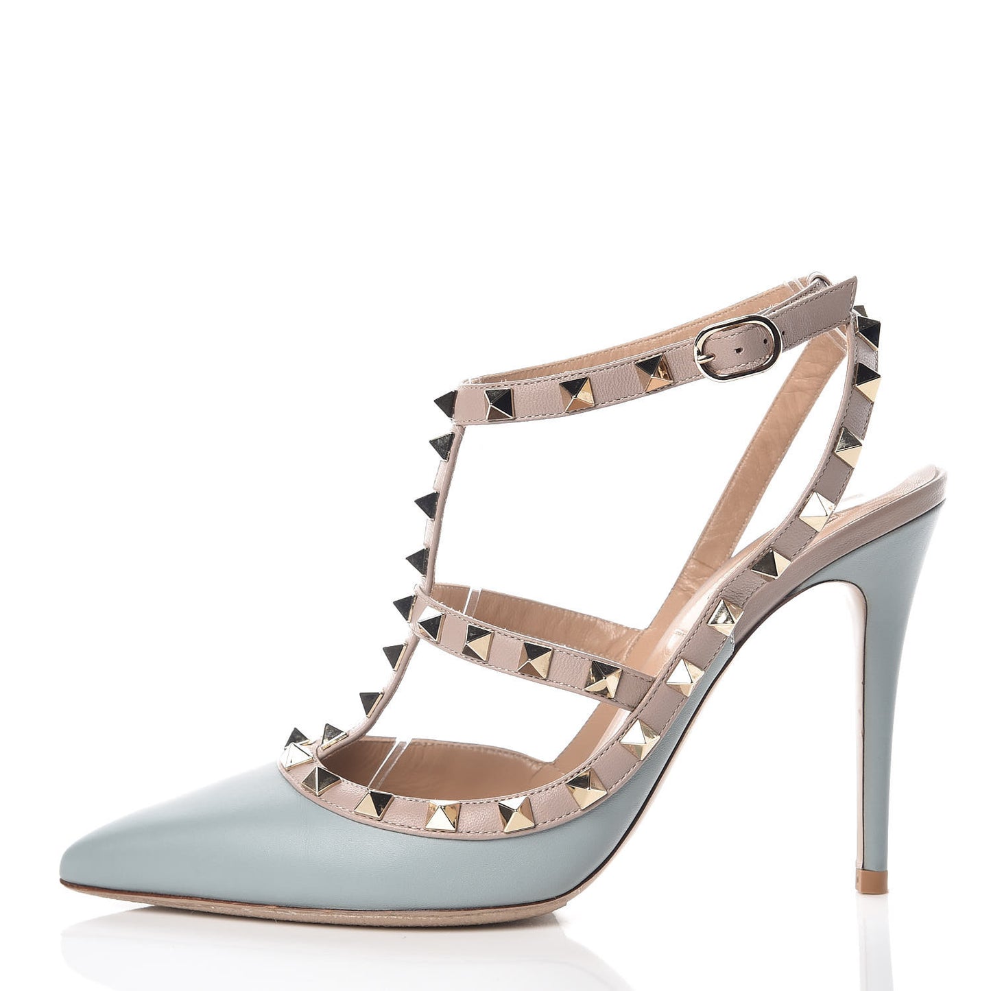 Calfskin Nappa Rockstud Ankle Strap 100mm Pumps 38 Nube Poudre