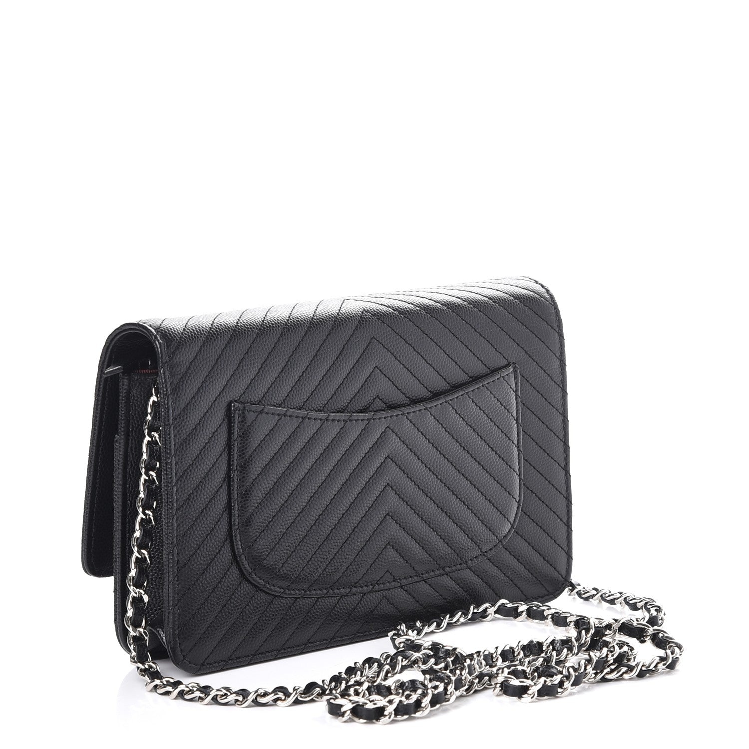 Chanel Caviar Chevron Quilted Wallet On Chain WOC Black 3 of 9