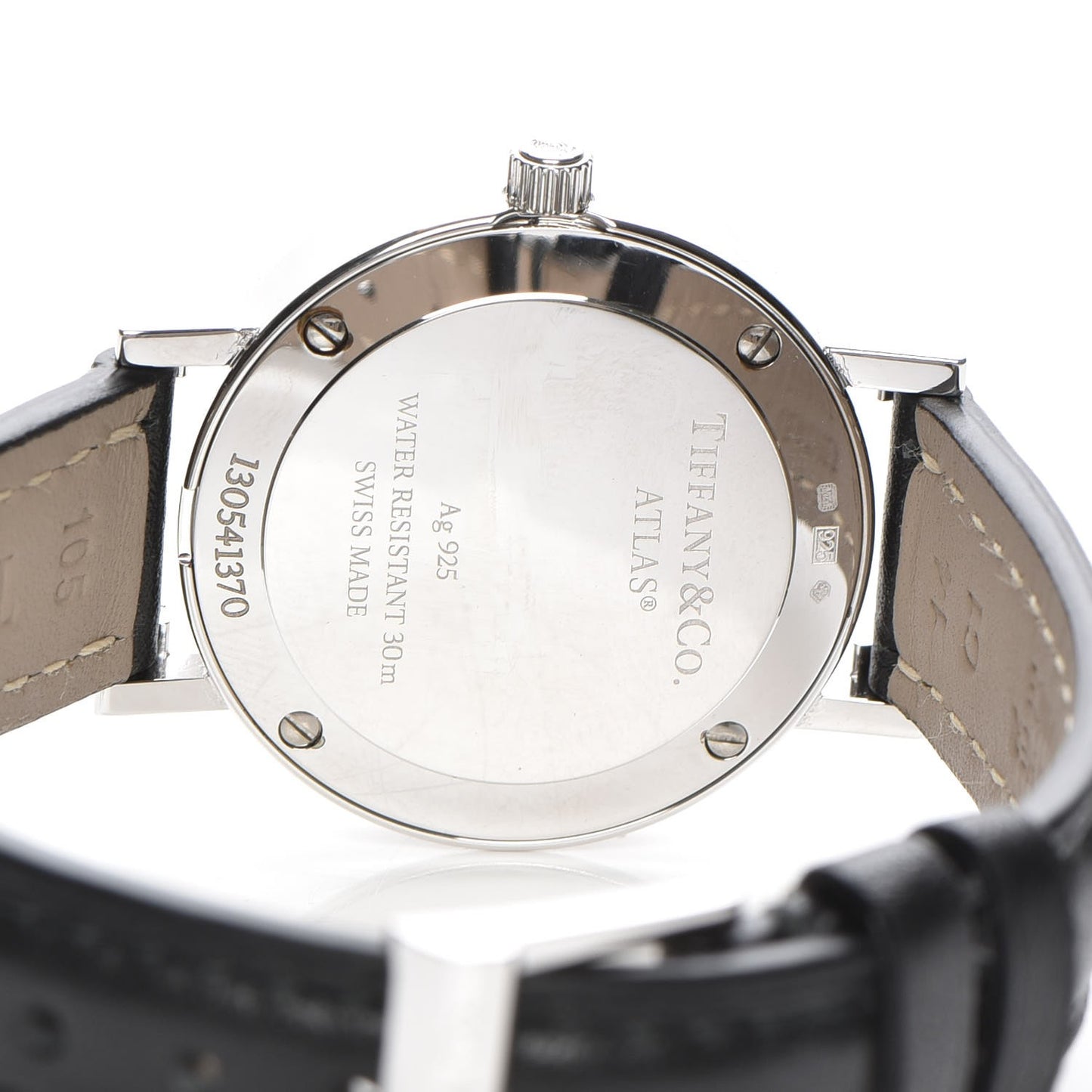 Sterling Silver Calfskin 29mm Atlas Quartz Watch Black