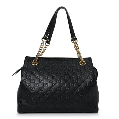 Gucci Guccissima Signature Medium Shoulder Tote Bag Black 1 of 9