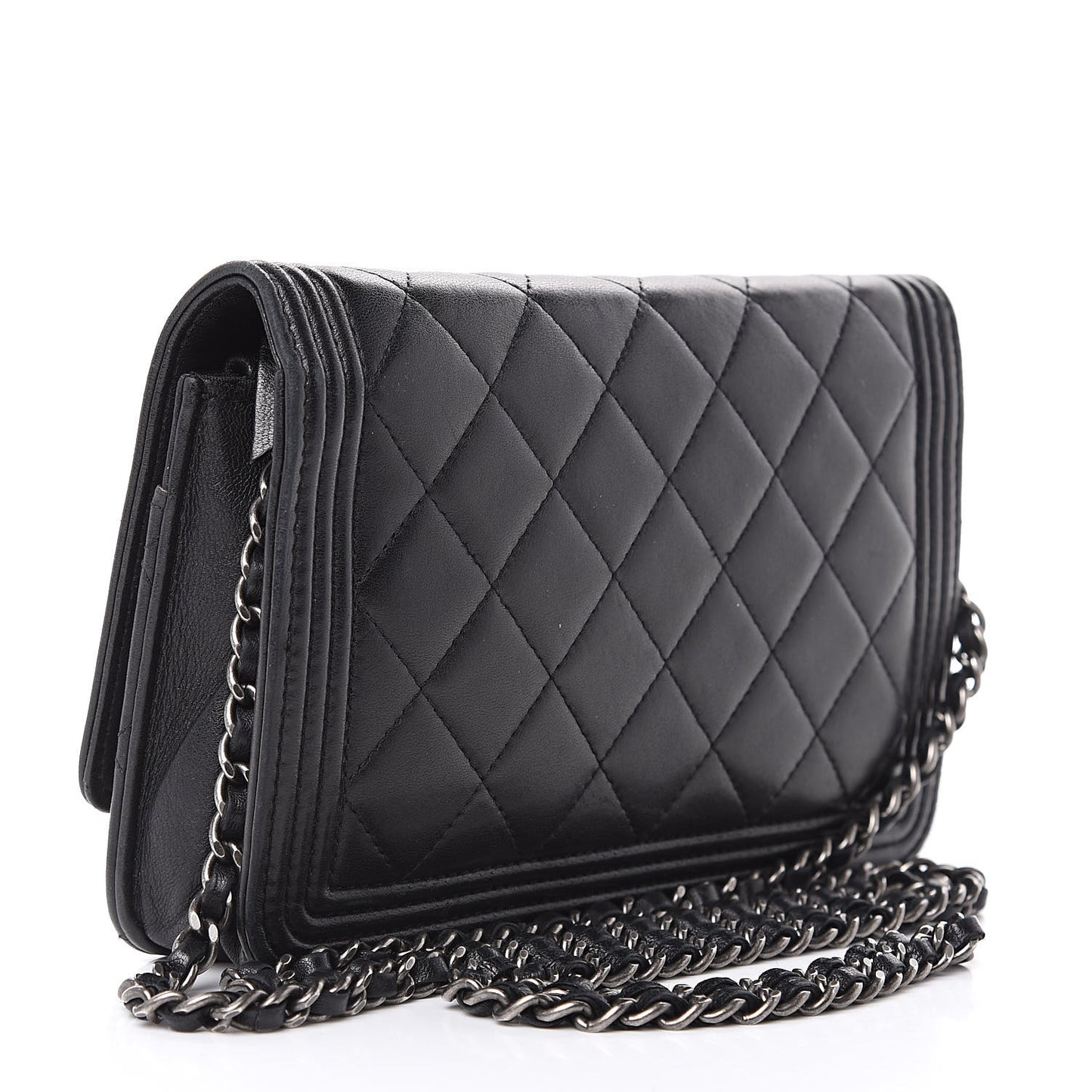 Lambskin Quilted Boy Wallet On Chain WOC Black