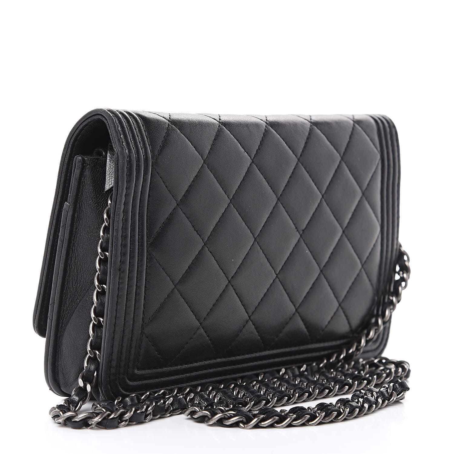 Chanel Lambskin Quilted Boy Wallet On Chain WOC Black 3 of 18