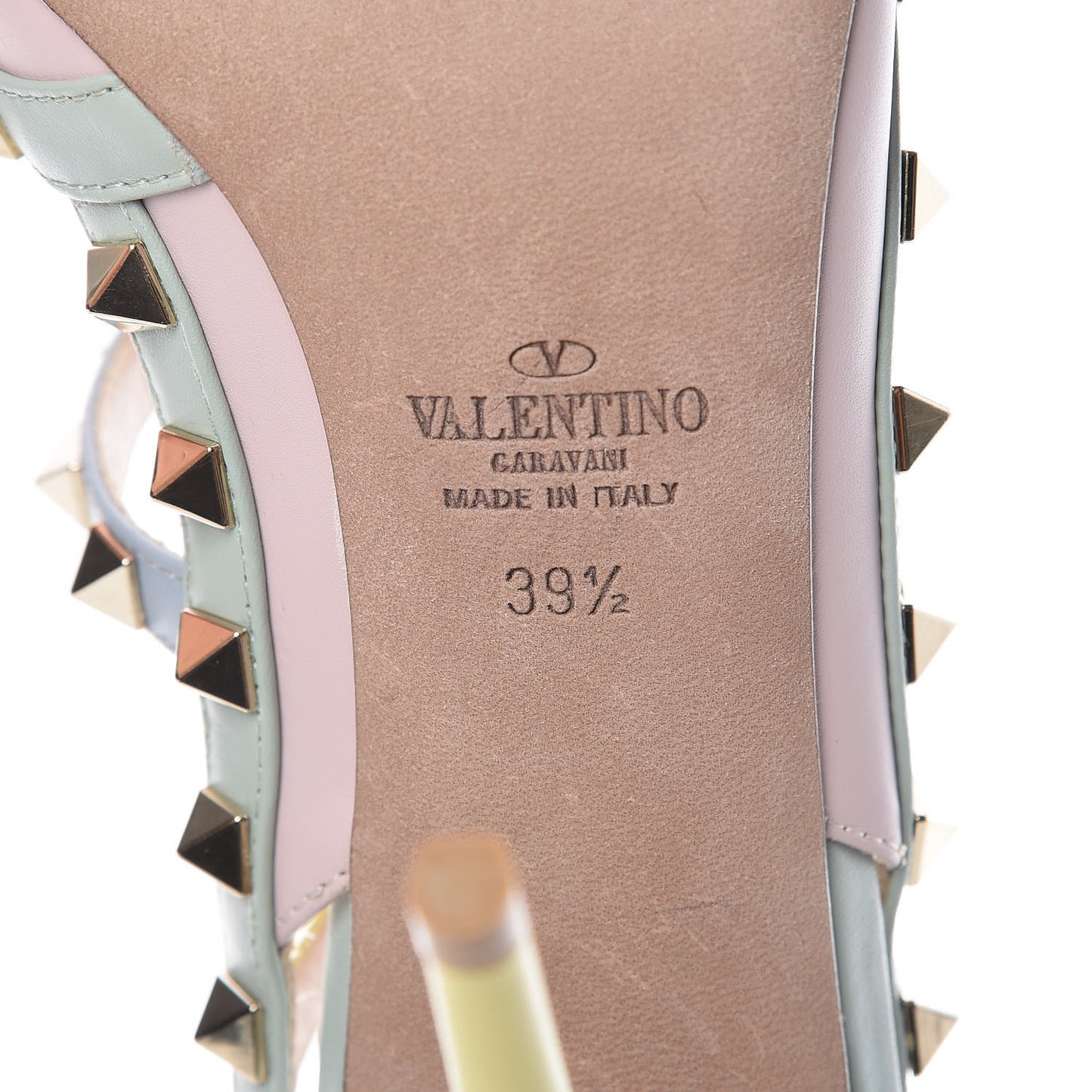 Nappa Watercolor Rockstud Ankle Strap 100mm Pumps 39.5 Rose Green Yellow Sky