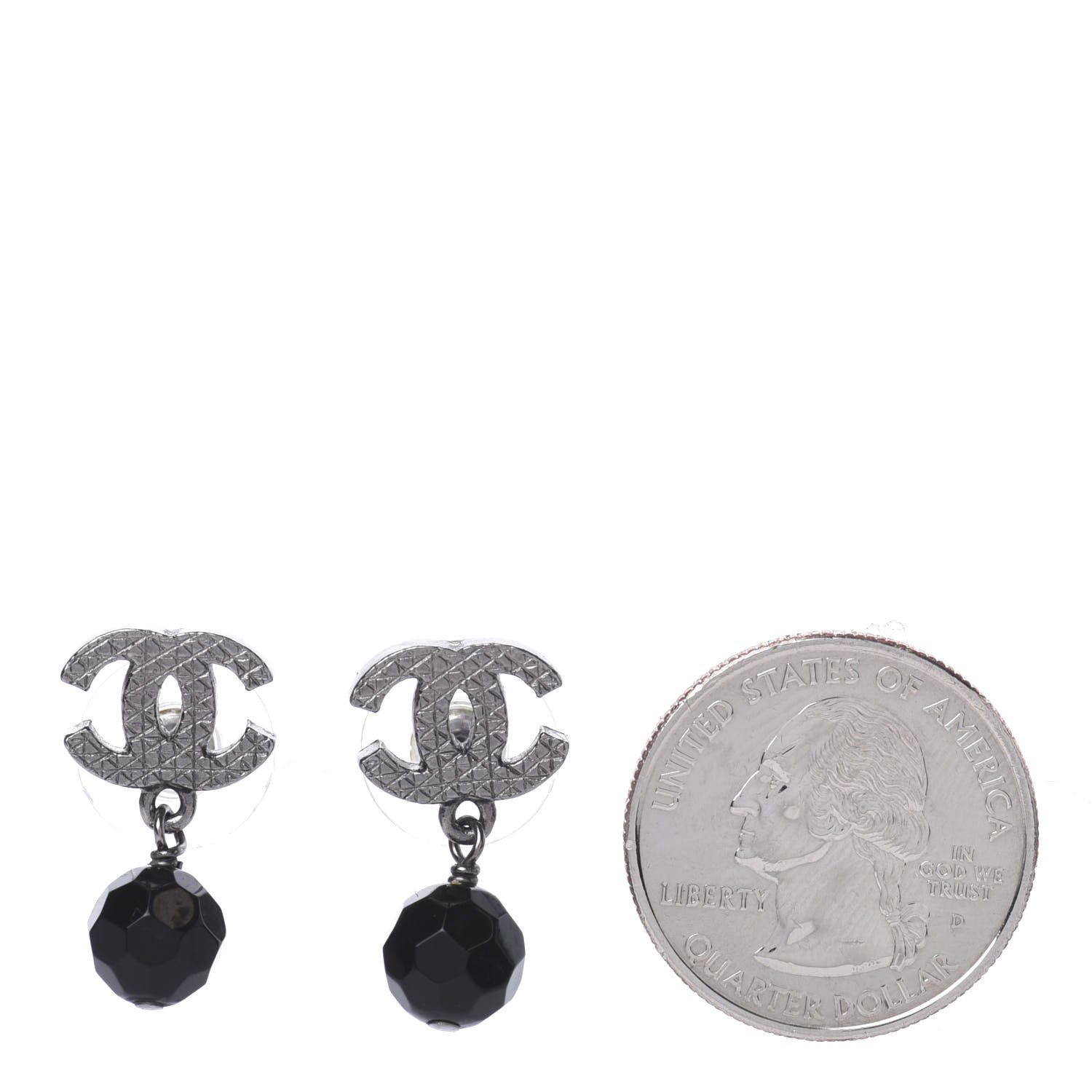 Chanel Ruthenium Bead CC Drop Earrings Black 2 of 5