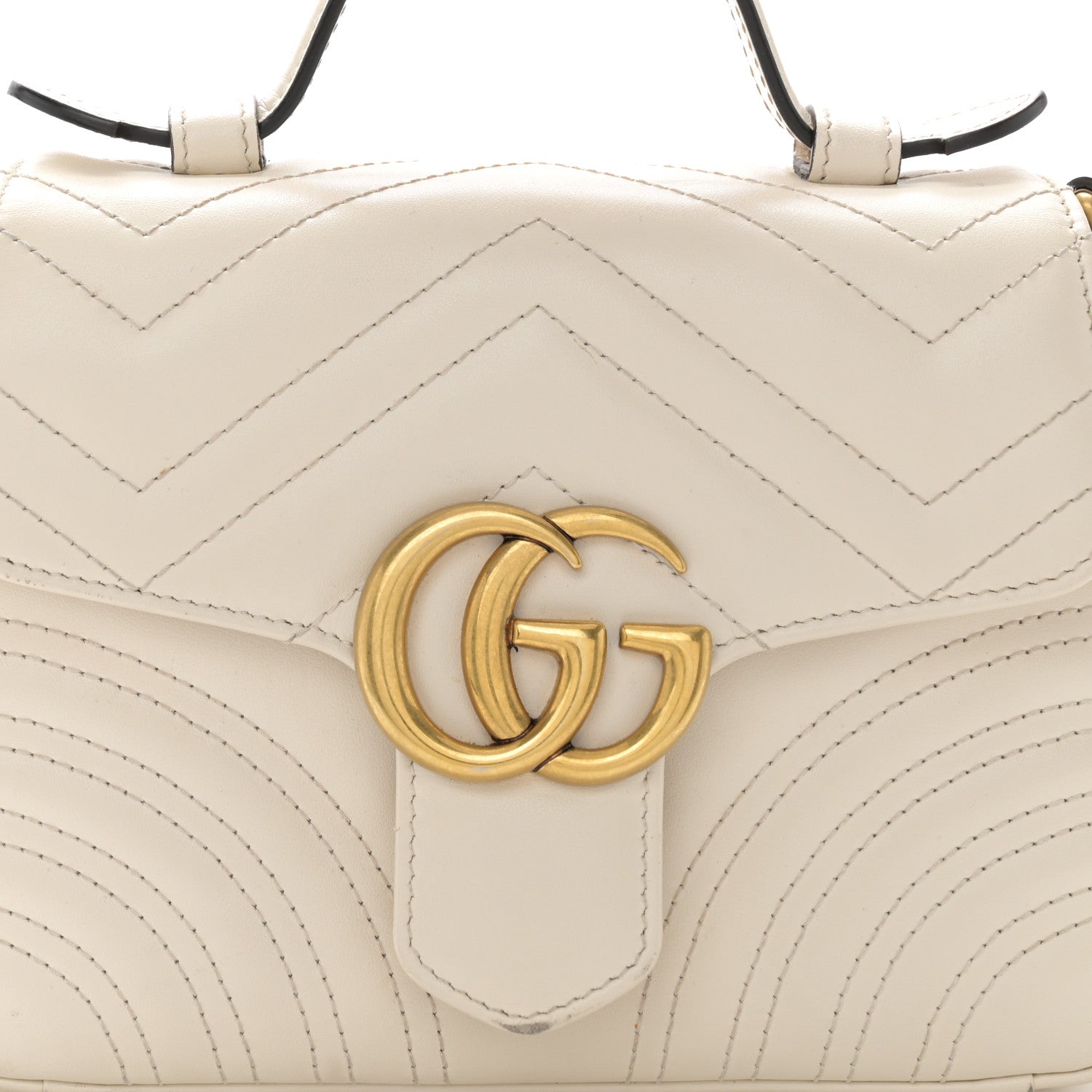 Gucci Calfskin Matelasse Mini GG Marmont Top Handle Shoulder Bag White 8 of 16