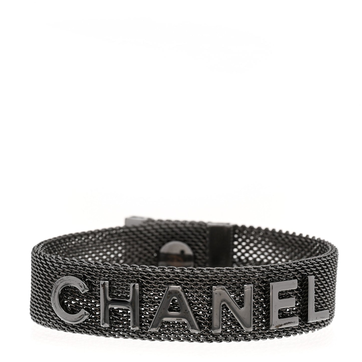 Metal Mesh Logo Bracelet Ruthenium