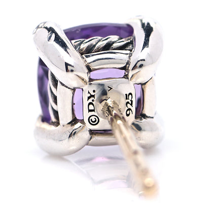 David Yurman Sterling Silver Diamond Amethyst 6mm Chatelaine Earrings 5 of 6