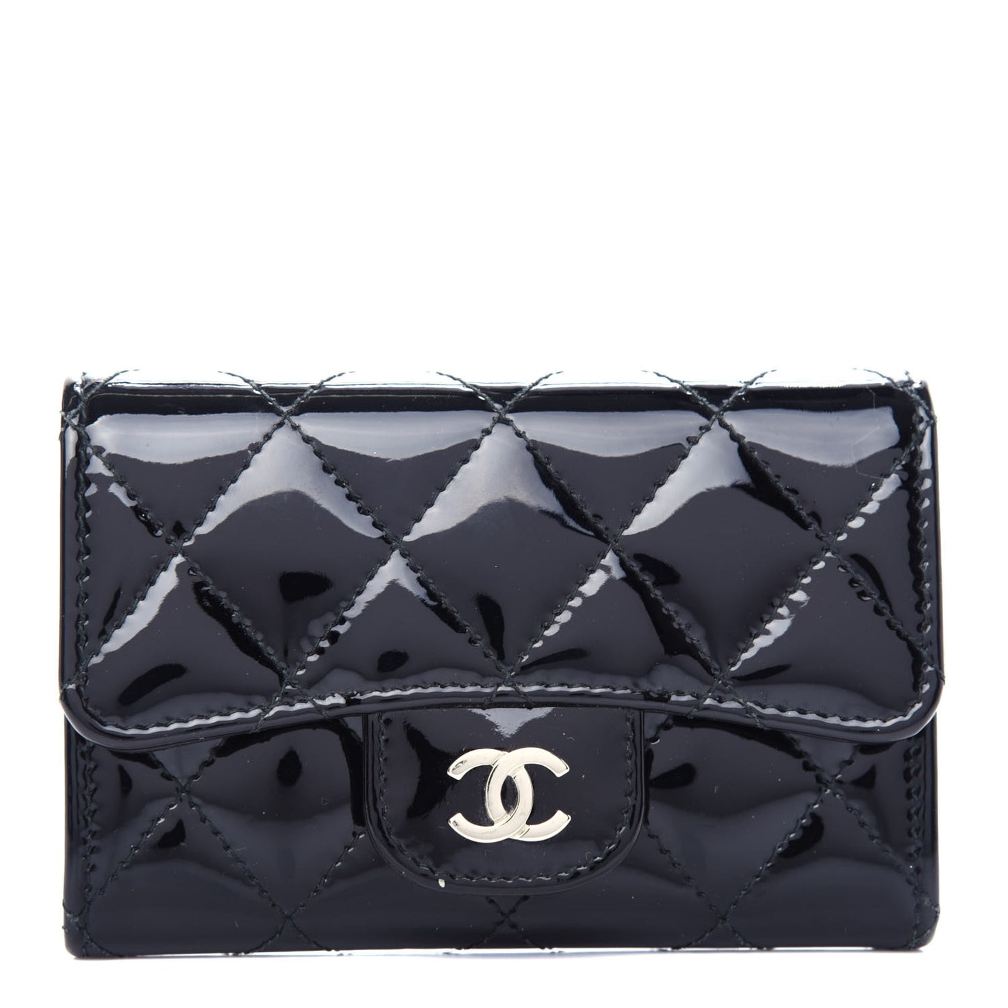Patent Quilted Flap Card Holder Wallet Black