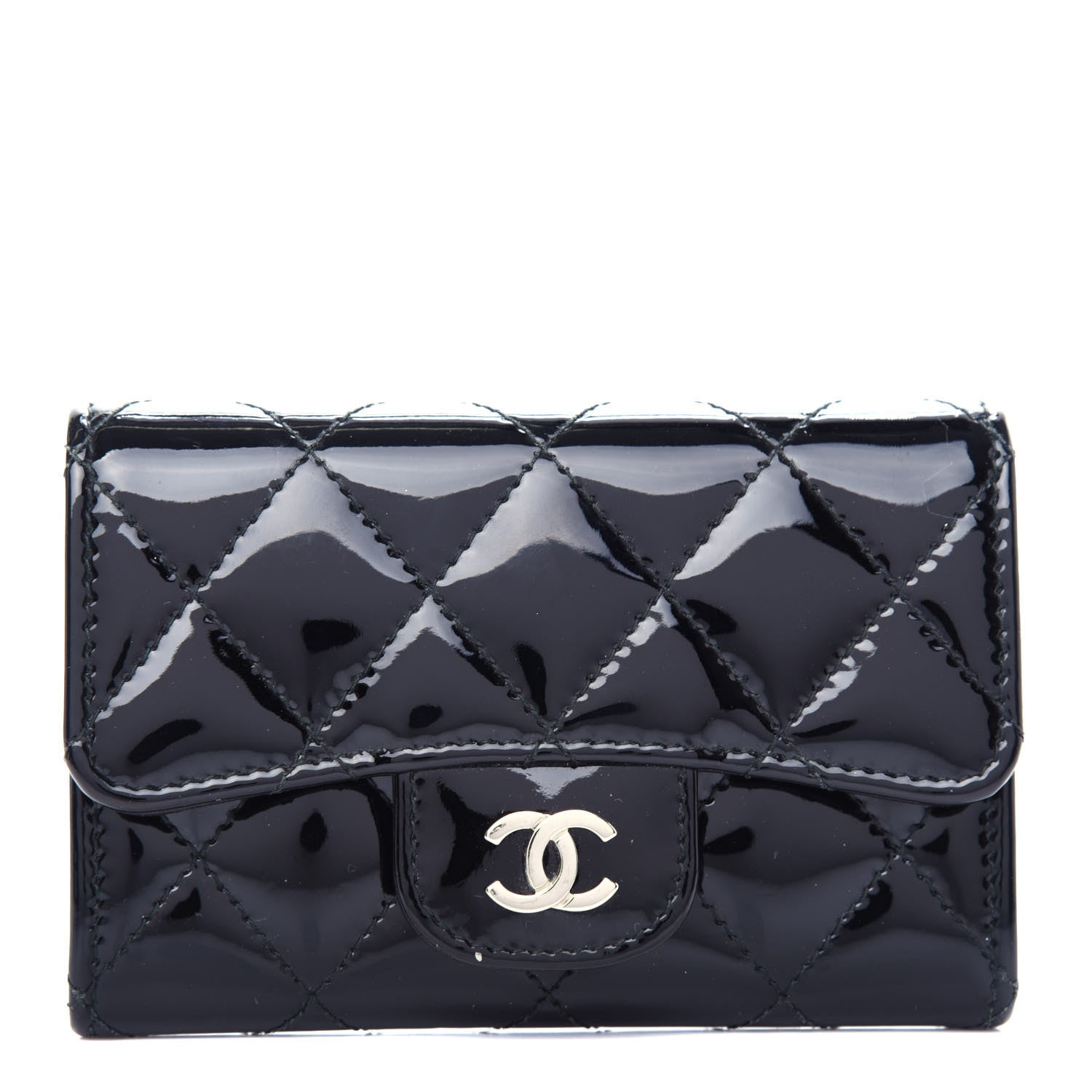 Chanel Patent Quilted Flap Card Holder Wallet Black 1 of 9