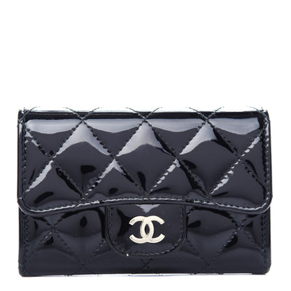 Chanel Patent Quilted Flap Card Holder Wallet Black 1 of 9