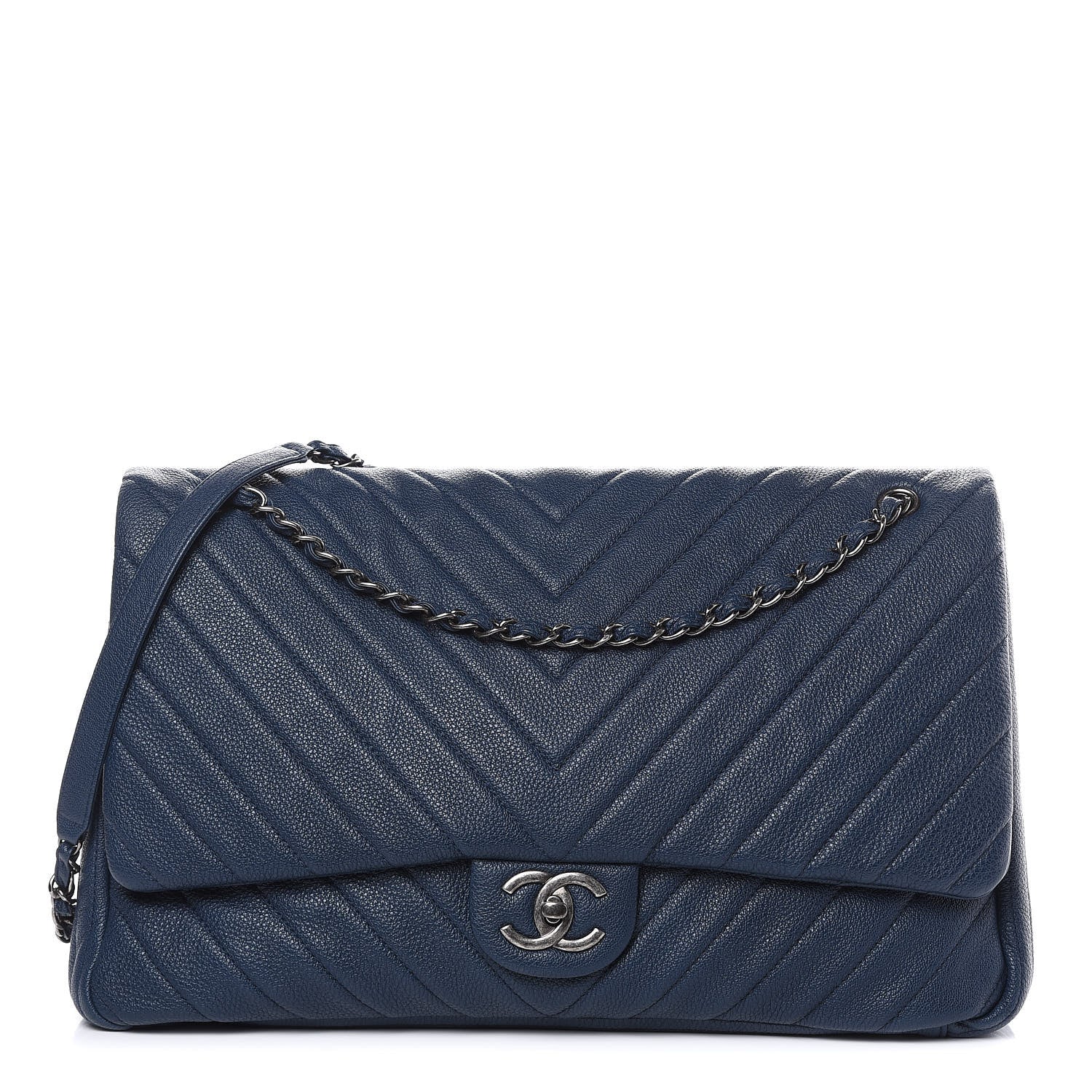 Chanel Calfskin Chevron Quilted XXL Travel Flap Bag Navy 1 of 10