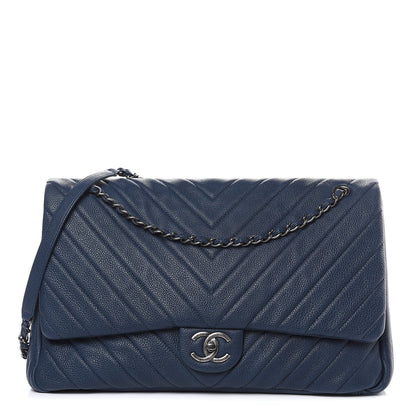 Chanel Calfskin Chevron Quilted XXL Travel Flap Bag Navy 1 of 10