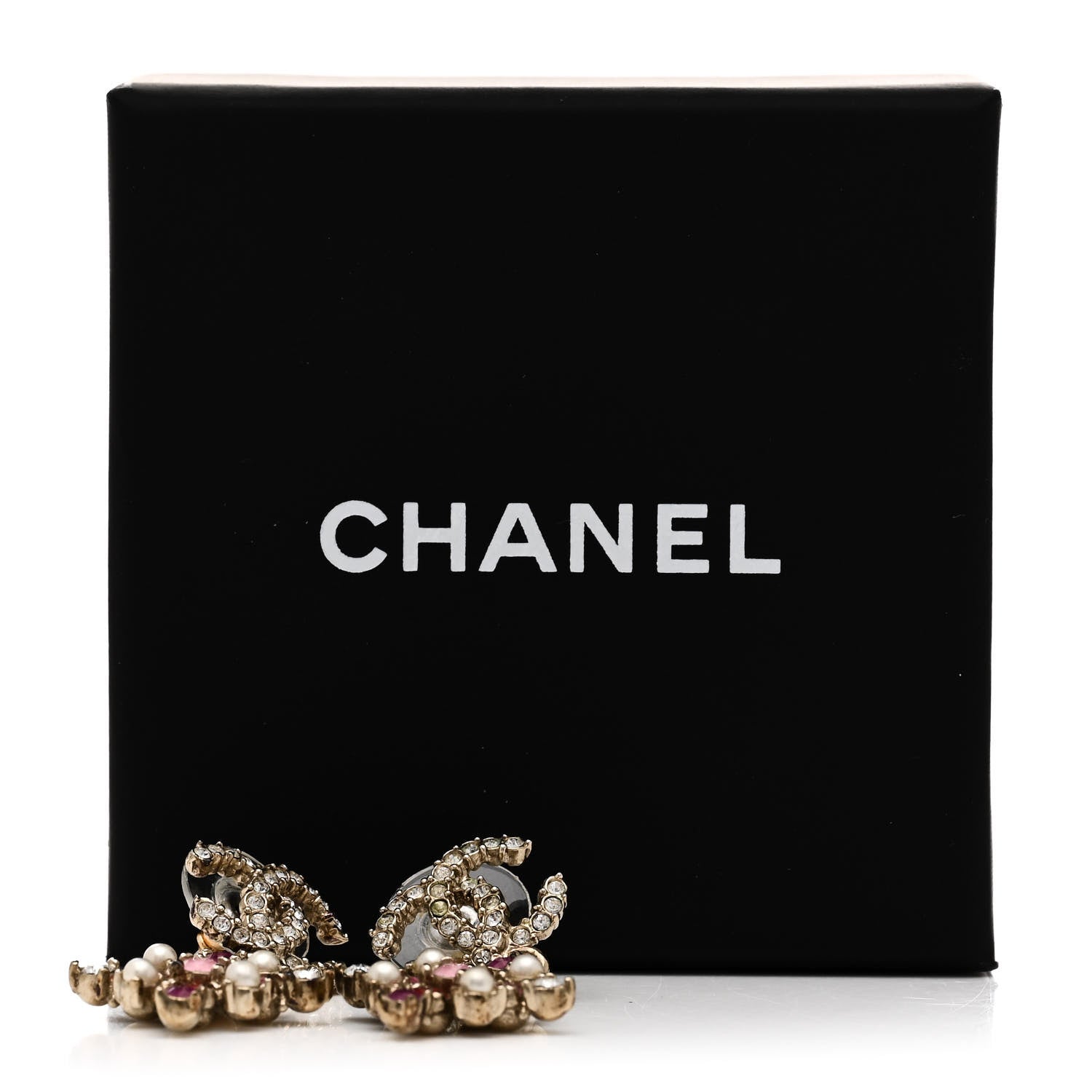 Chanel Gripoix Crystal Pearl CC Drop Earrings Gold Pink Multicolor 5 of 5