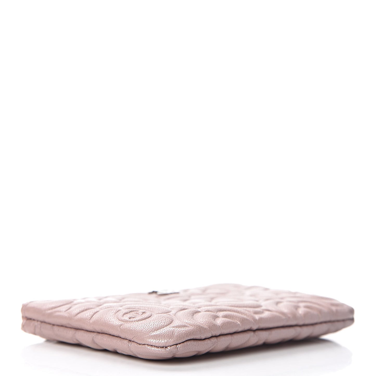 Goatskin Camellia Embossed Cosmetic Pouch Light Pink