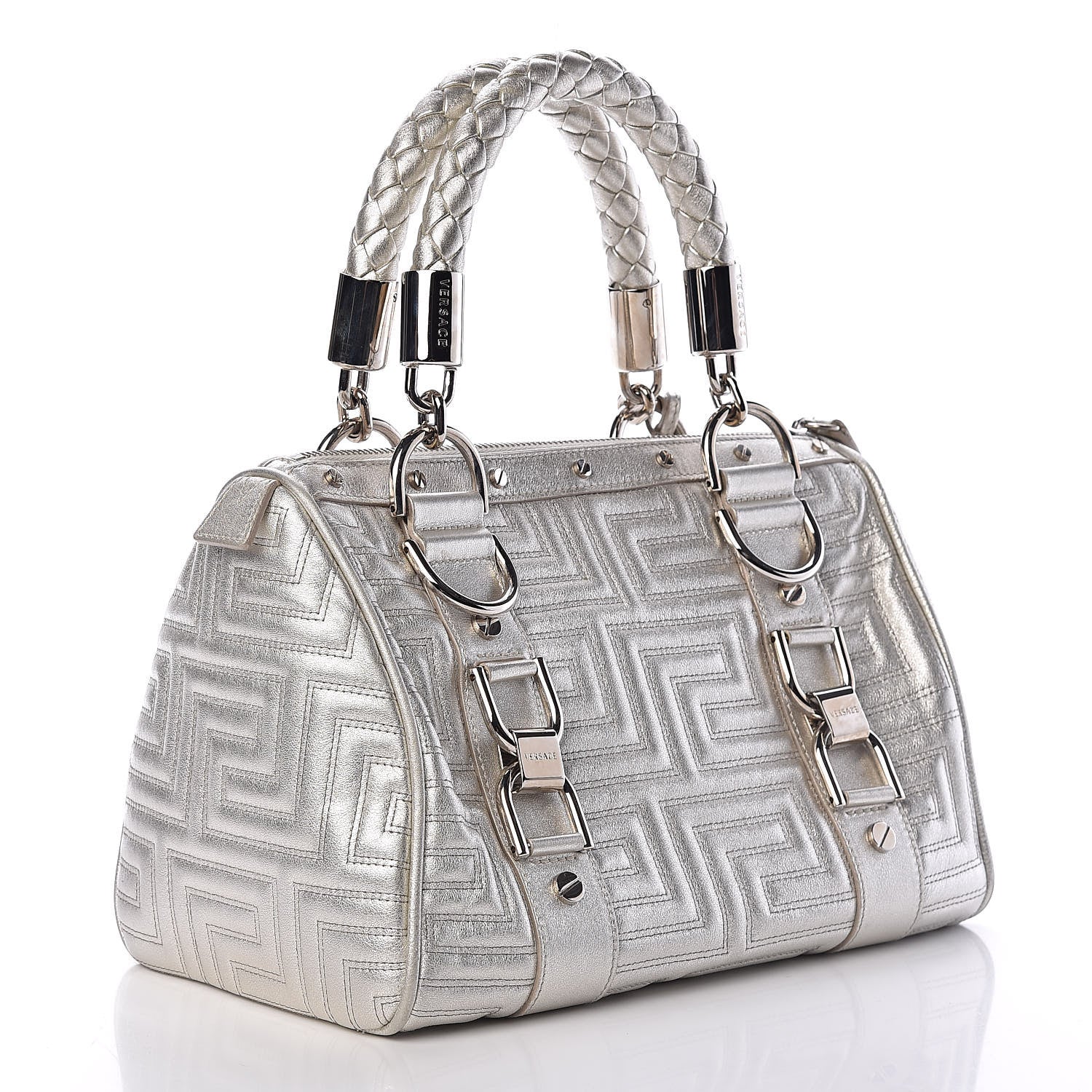 Versace Metallic Calfskin Snap Out Of It Bag Silver 3 of 12