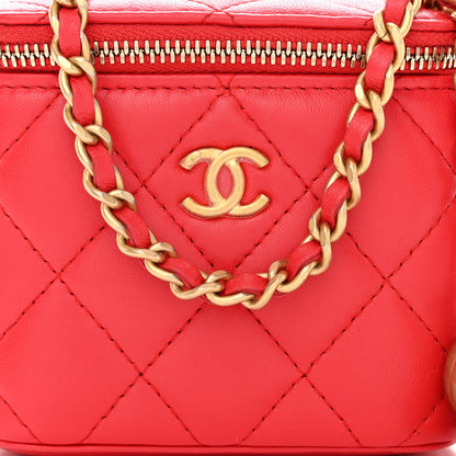 Chanel Lambskin Quilted Pearl Crush Mini Vanity Case With Chain Red 8 of 10