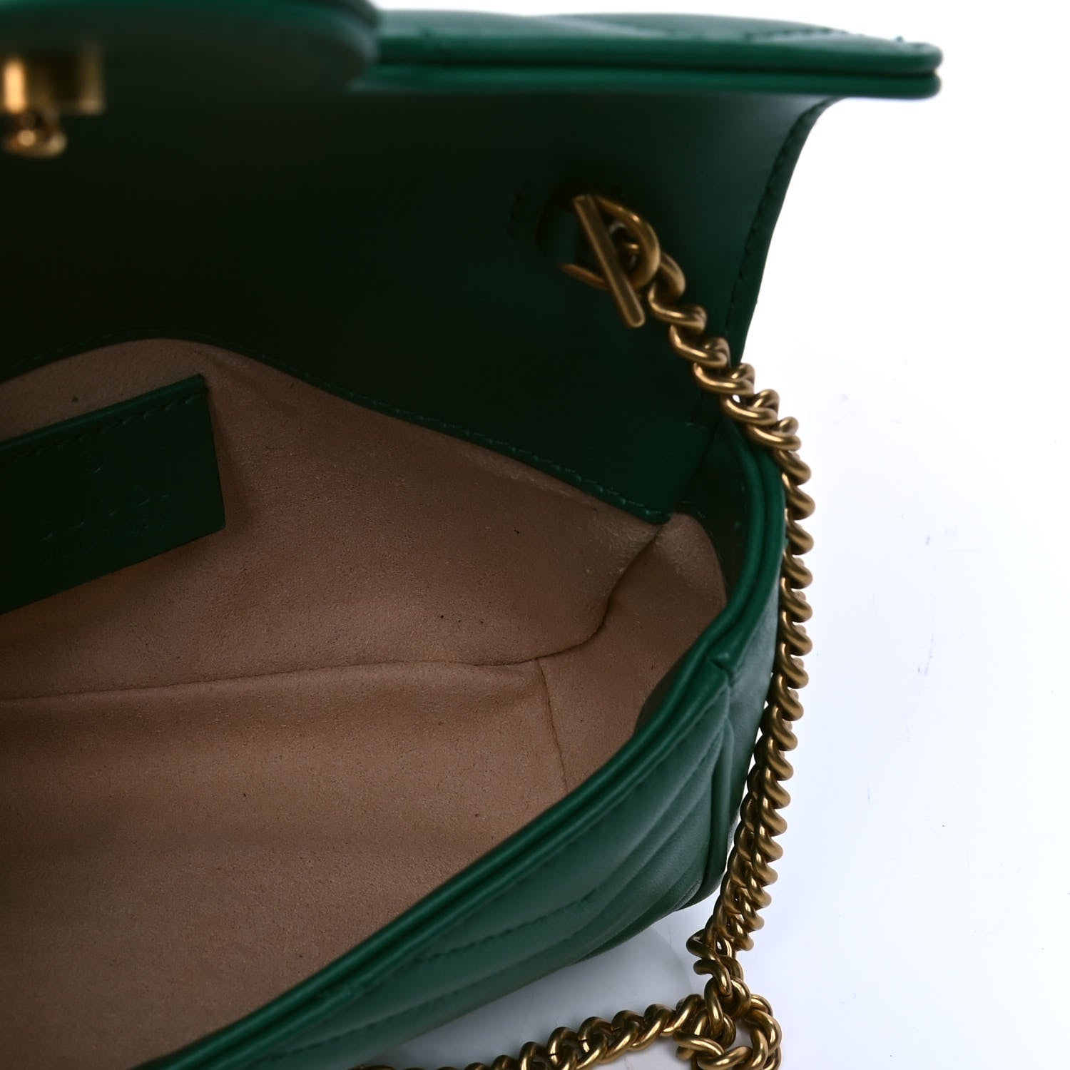 Gucci Calfskin Matelasse Super Mini GG Marmont Shoulder Bag Emerald Green 4 of 4
