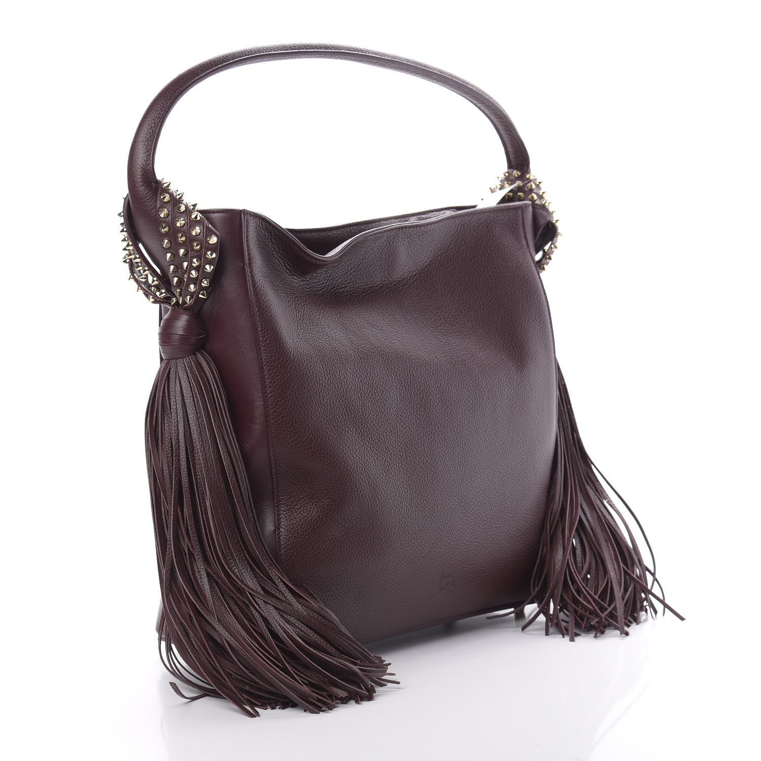 Christian Louboutin Empire Calf Spikes Fringe Eloise Hobo Bordeaux 3 of 10