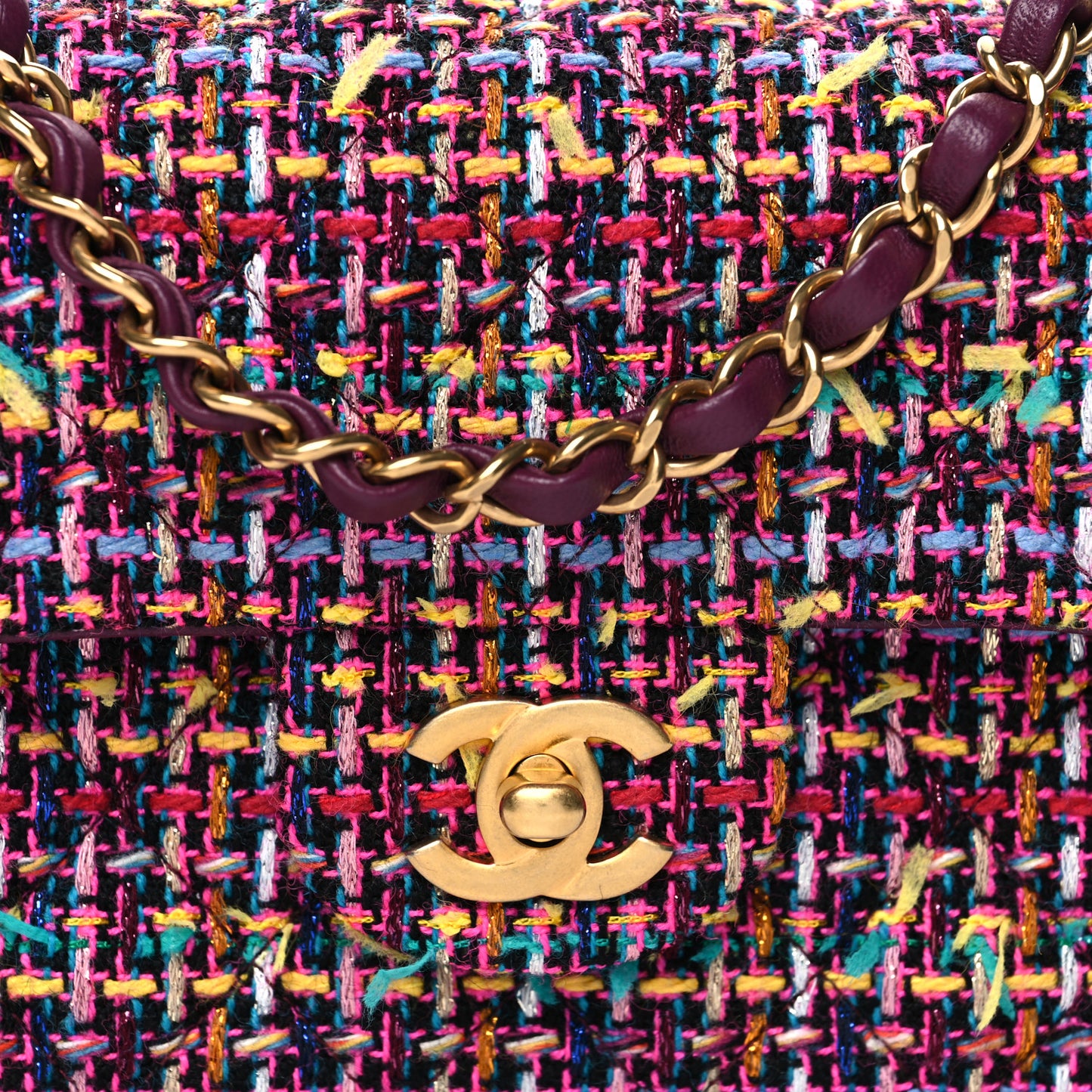 Tweed Quilted Mini Rectangular Flap Pink Multicolor