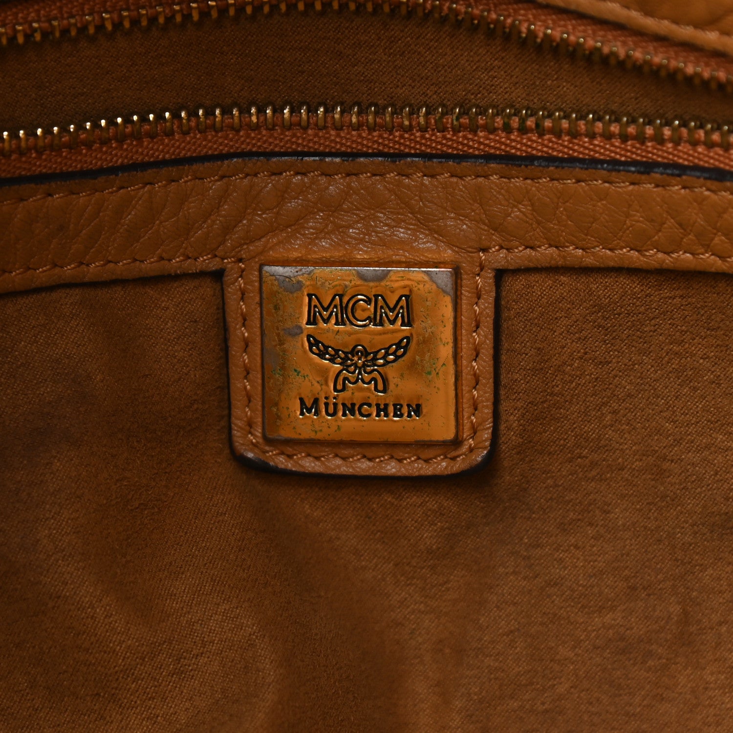 MCM Visetos Studded Medium Drawstring Shopper Cognac 6 of 21