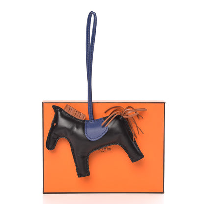 Hermes Milo Lambskin Grigri Rodeo Horse Bag Charm GM Black Bleu Saphir Gold 5 of 5