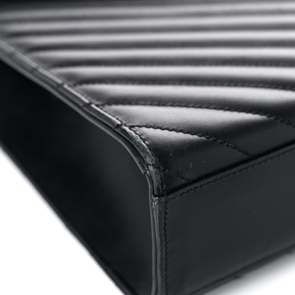 Saint Laurent Smooth Calfskin Matelasse Chevron Large Monogram Satchel Black 8 of 25