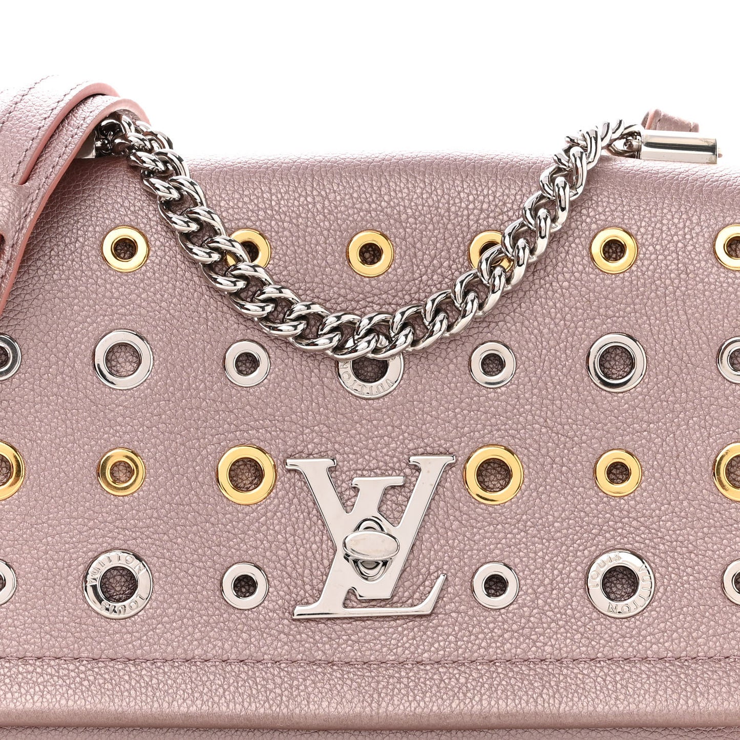 Soft Calfskin Eyelet Lockme II Chain Bag BB Rose Gold